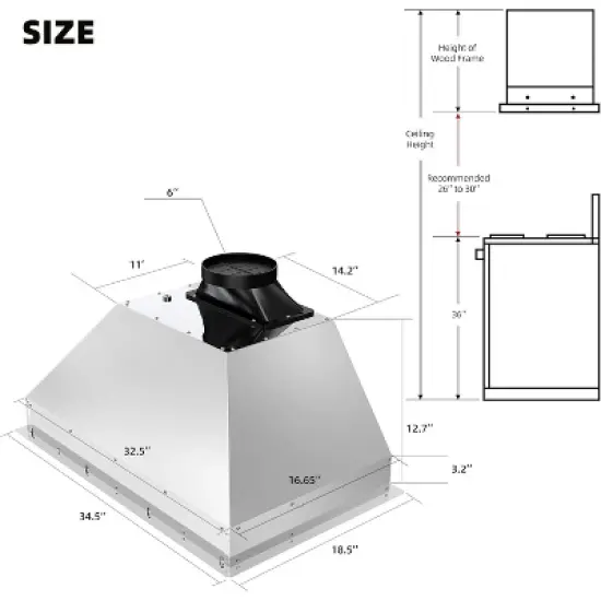 Cesicia 36-in Silver 4-speed 900CFM Insert Range Hood image {2}