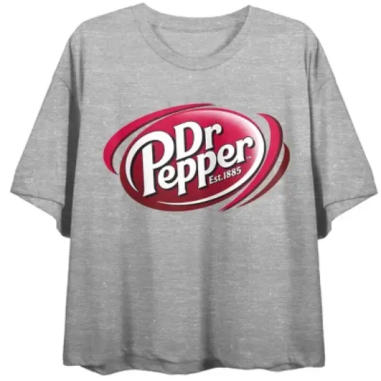 Dr. Pepper Classic Logo Women's Heather Gray Graphic Crop Tee image {4}