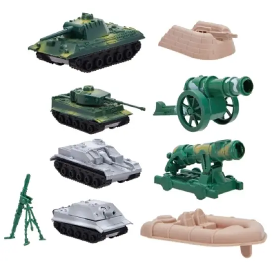 Juvale 100-Pieces of Toy Army Men Action Figures for Boys in 2 Colors, War Soldiers Toys Play Set with 2 Flags and Forts, and Battlefield Accessories image {5}