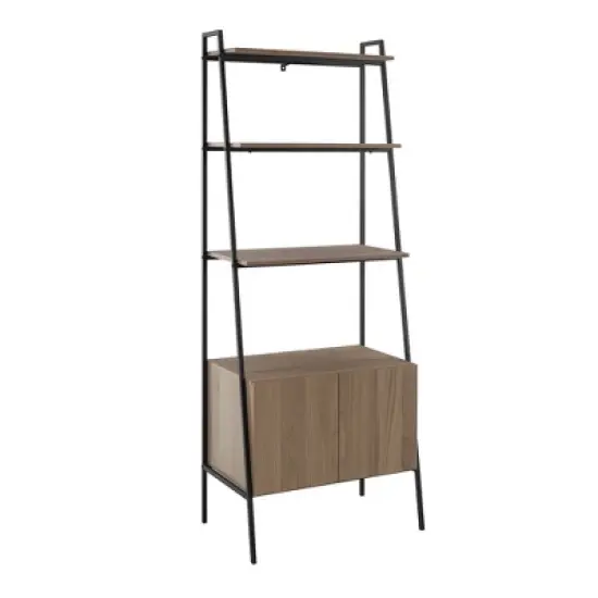 72" Open Shelf and Closed Storage Cabinet Ladder Bookcase - Saracina Home image {9}
