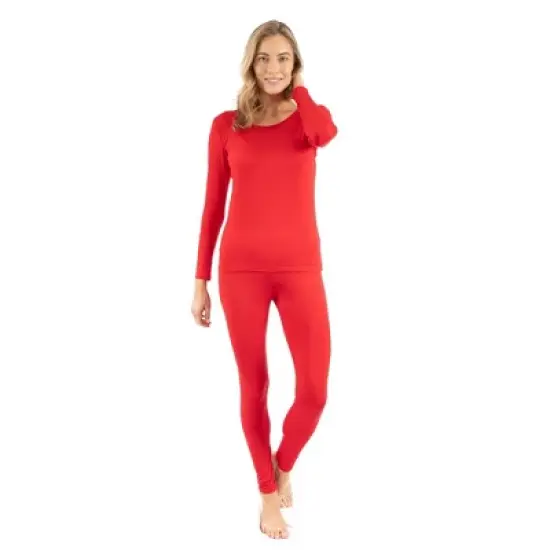Leveret Womens Two Piece Classic Solid Color Thermal Pajamas image {2}