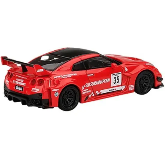 Nissan 35GT-RR Ver.1 LB-Silhouette Works GT LBWK RHD #35 Red w/Black Top & Graphics Ltd Ed 1/64 Diecast Model Car by TSM image {2}