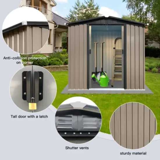 4x6FT Outdoor Storage Sheds, Utility Tool Storage Shed With Sloped Roof Design And Sliding Door, Waterproof Roof Design Garden Storage House image {1}