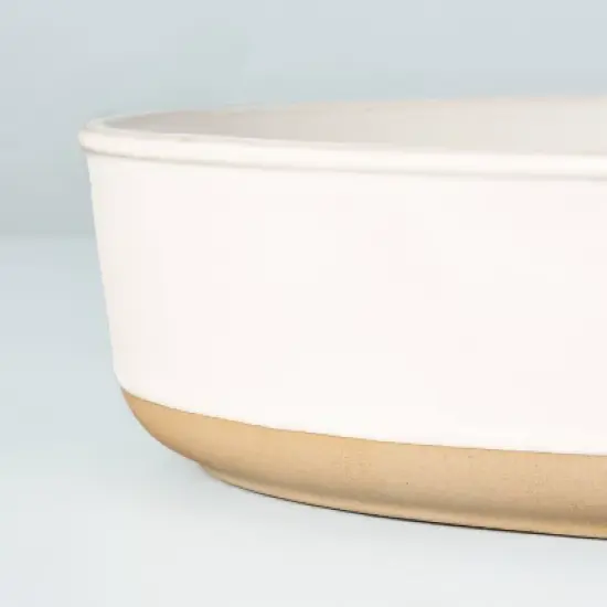 95oz Modern Rim Stoneware Oval Serving Bowl Cream/Clay - Hearth & Hand&trade; with Magnolia image {2}