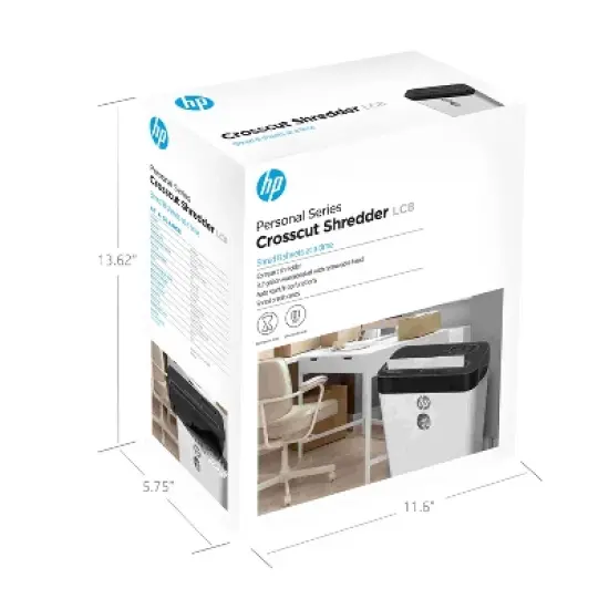 HP Inc. LC8 8-Sheet Crosscut Manual-Feed Paper Shredder with Basket, White (91011B) image {8}