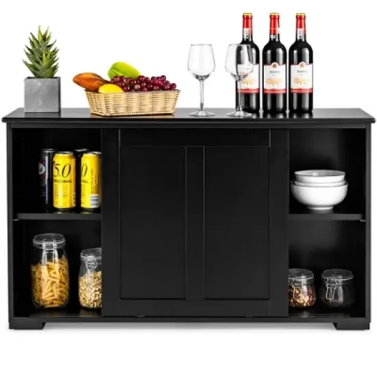 Costway Kitchen Storage Cabinet Sideboard Buffet Cupboard Wood Sliding Door Pantry image {9}