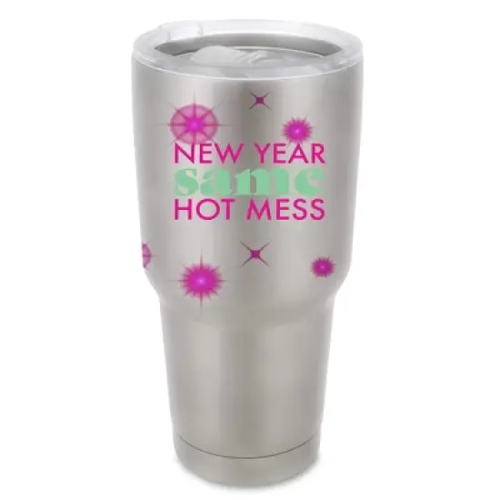 100 North 30 Ounce Stainless Steel On the Go Travel Tumbler With Push Top Lid, New Year Same Hot Mess Silver image {5}