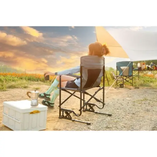 Gulches Outdoor Portable Chairs - Freestyle Rocker Folding Chair with Comfortable Backrest, Grey image {2}