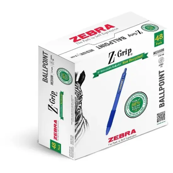 Zebra Z-Grip Recycled Retractable Ballpoint Pen Medium Point 1.0mm Blue Ink 48/Pack (20428) image {5}