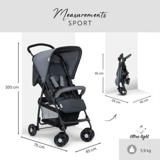 hauck Sport T13 Lightweight Compact Foldable Stroller Pushchair with UV Protected Canopy and Swiveling and Lockable Front Wheels, Charcoal Stone image {1}