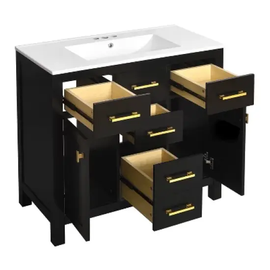 36" Modern Bathroom Vanity with Ceramic Sink, Freestanding Storage Cabinet with 4 Drawers & 2 Soft-Close Doors, Solid Wood Frame - ModernLuxe image {8}
