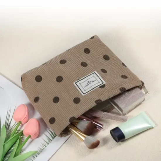 Unique Bargains Portable Corduroy Polka Dot Makeup Bags and Organizers 1 Pc image {1}