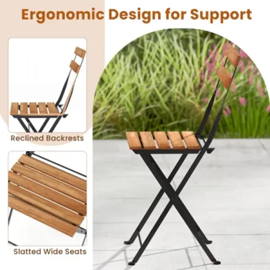 Tangkula 5 PCS Patio Acacia Wood Dining Set w/ 4 Folding Chairs Slatted Seat & Tabletop image {5}