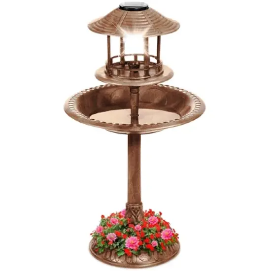 Best Choice Products Solar Outdoor Bird Bath Pedestal Fountain Garden Decoration w/ Fillable Planter Base image {7}