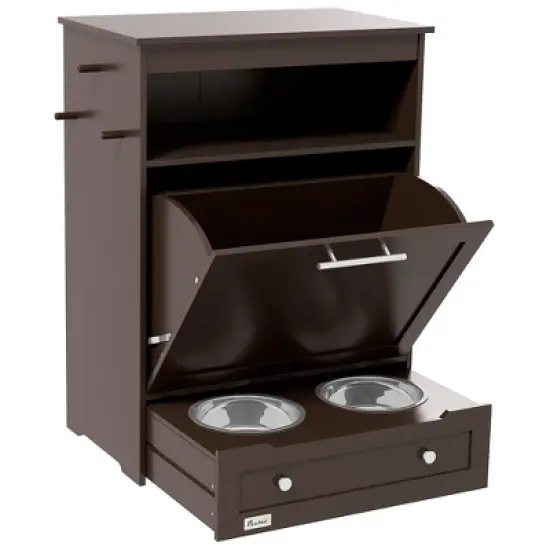 Gulches PawHut Pet Feeder Station with Storage Cabinet & Raised Bowls - Brown image {7}