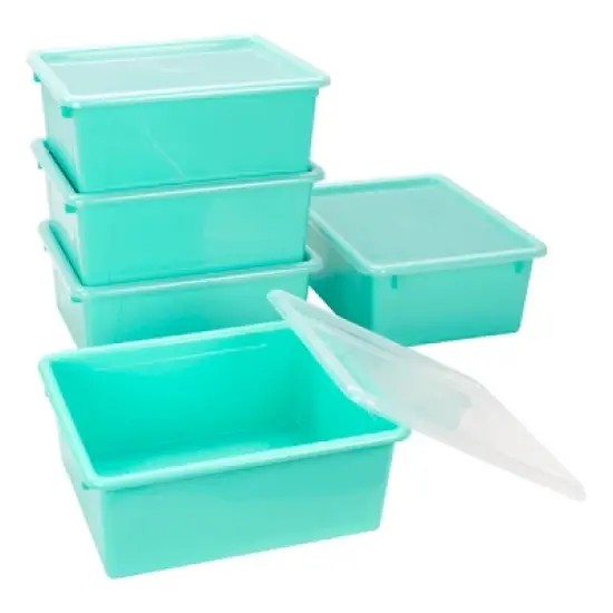 Storex Deep Storage Tray with Lid, Teal image {2}