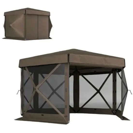 Resenkos Patio Garden Pergola, Pergola Canopy,12' x 12' Hexagonal Pop Up Gazebo Canopy Tent with 5 Sidewalls and Carry Bag, Brown image {7}
