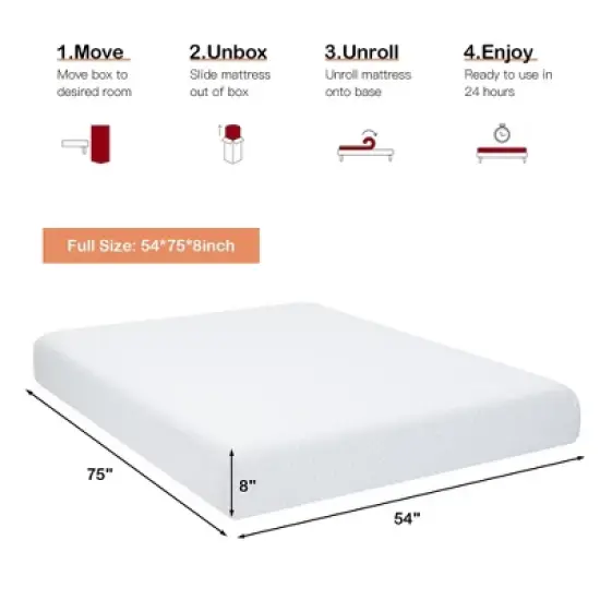 Costway Full\Twin\Queen\King Size 8''  Foam Mattress Jacquard Medium Firm Bed-in-a-Box Bed Room W/Removable Cover image {2}