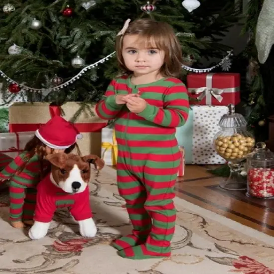 Leveret Kids Footed Cotton Striped Christmas Pajamas image {5}