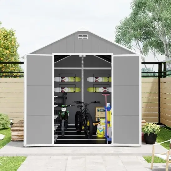 8x8FT Outdoor Storage Shed with Waterproof UV-Resistant PP Panels, HD Windows, Heavy-Duty Structure - Coolbibila image {8}