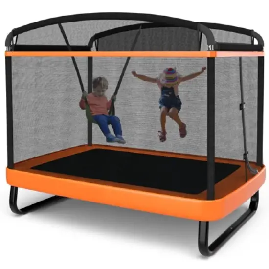 Infans 6 FT Kids Trampoline with Swing, Small Trampoline for 2 Kids, with Safety Enclosure Net, Built-in Zipper, Toddler Rectangle Trampoline, Orange image {7}