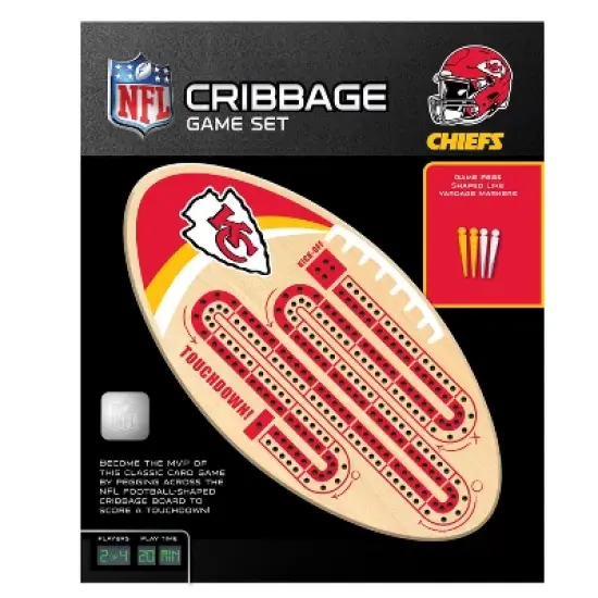 MasterPieces NFL Kansas City Chiefs Cribbage Board Game Set - Wooden Football Decor for Adults image {1}