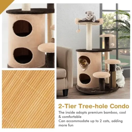 Costway 40'' Cat Tree Tower Multi-Level Activity Tree with 2-Tier Cat-Hole Condo image {8}