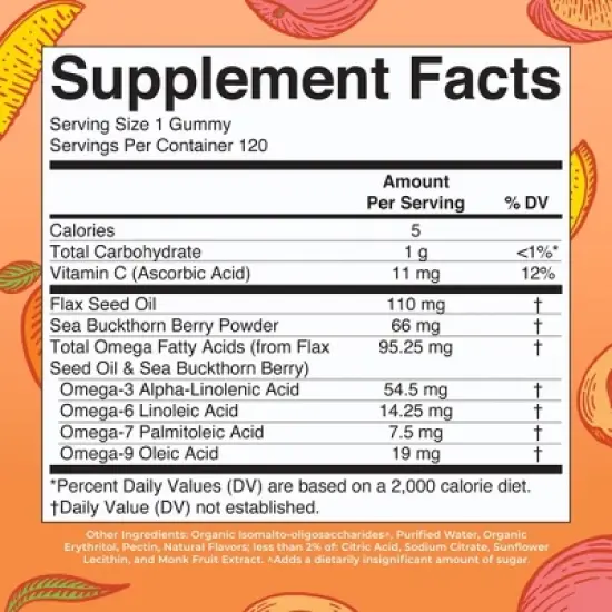 MaryRuth's Omega 3-6-7-9 Gummies, Peach Mango & Apricot, 120 ct image {1}