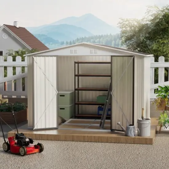 10&times;8 FT Extra Large Outdoor Storage Shed with 4 Air Vents, Weather-Resistant Carbon Steel Tool Shed for Backyard or Garden&ndash;The Pop Home image {7}