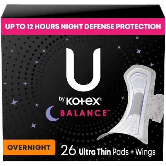 U by Kotex Balance Ultra-Thin Overnight Pads with Wings - Unscented image {10}