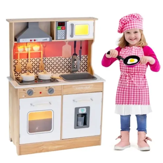 Costway Wooden Kitchen Playset Multi-Functional Pretend Cooking Set w/ Lights & Sounds image {9}
