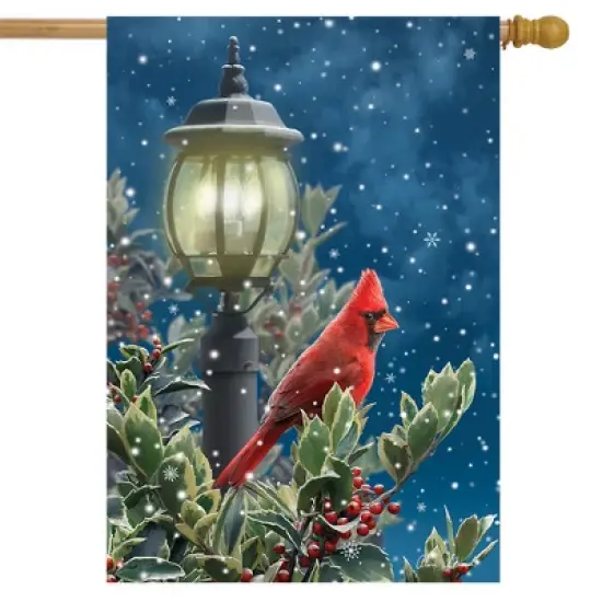 Briarwood Lane Winter Solitude Cardinal House Flag Lamp Post Snow image {1}