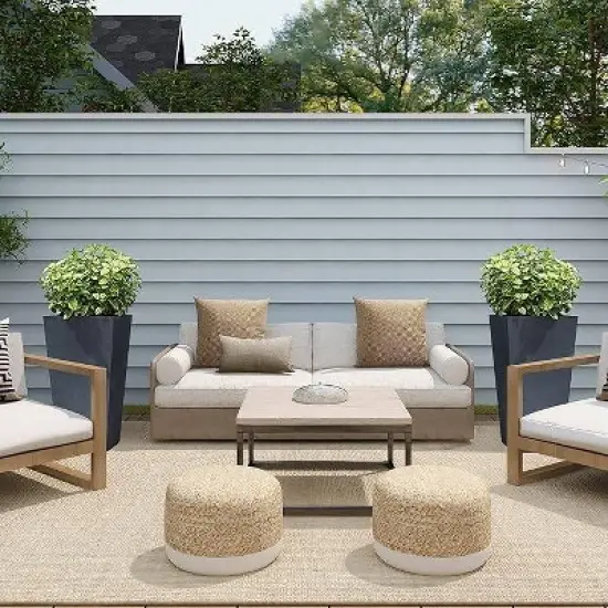 Rosemead Home & Garden 2pc Rectangular Concrete Outdoor Planter Pots Black 12.6"x12.6"x24.4" image {3}