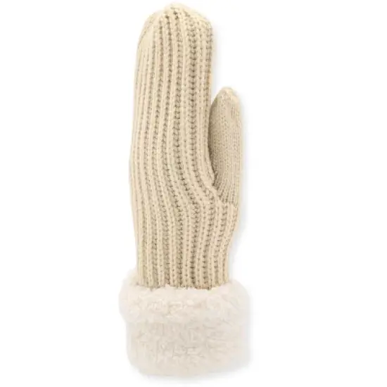 French Connection Women's Knit Mittens with Plush Faux Pile High Fleece Cuff - Cozy Winter Gloves for Maximum Warmth and Style in Cream image {2}