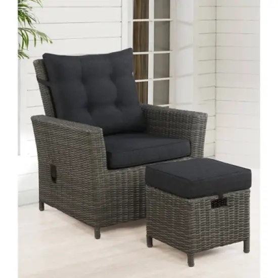2pc Asti Wicker Outdoor Recliner & 15" Ottoman Patio Seating Set - Gray - Alaterre Furniture image {1}