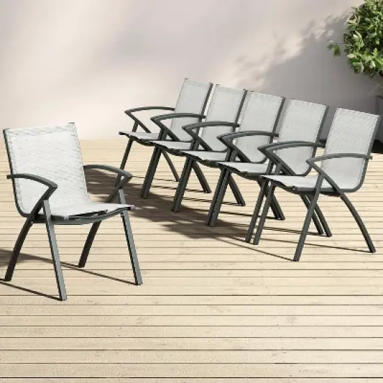 Aluminum Outdoor Dining Chairs with Quick-Dry Textilene Mesh, Ergonomic Support for Patio, Poolside image {9}