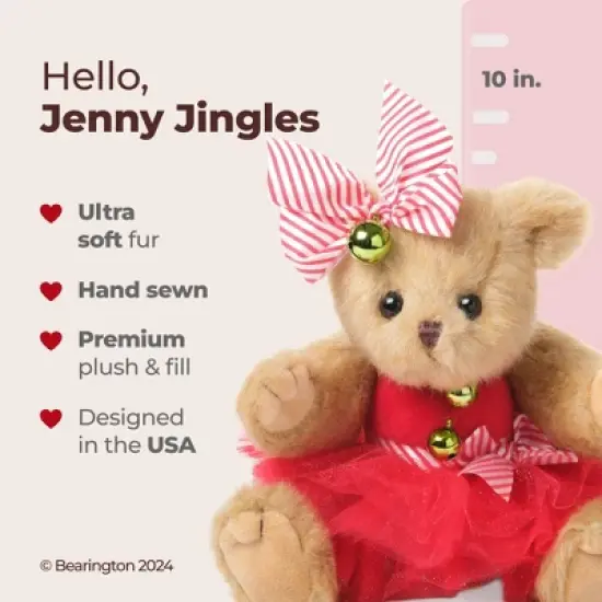 Bearington Jenny Jingles Christmas Ballerina Plush, 10 Inch Christmas Stuffed Animals for Kids, Ideal Christmas Teddy Bear Gift image {5}