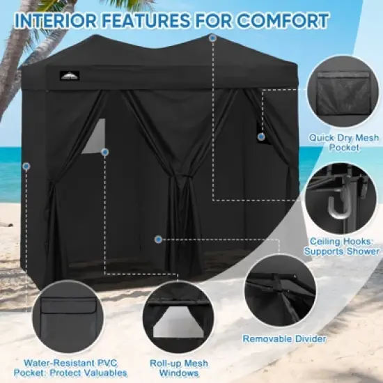 EAGLE PEAK Outdoor Changing Room 8x4, 2 Room Pop Up Portable Changing Room, Sun Shelter, Portable Dressing Room image {3}