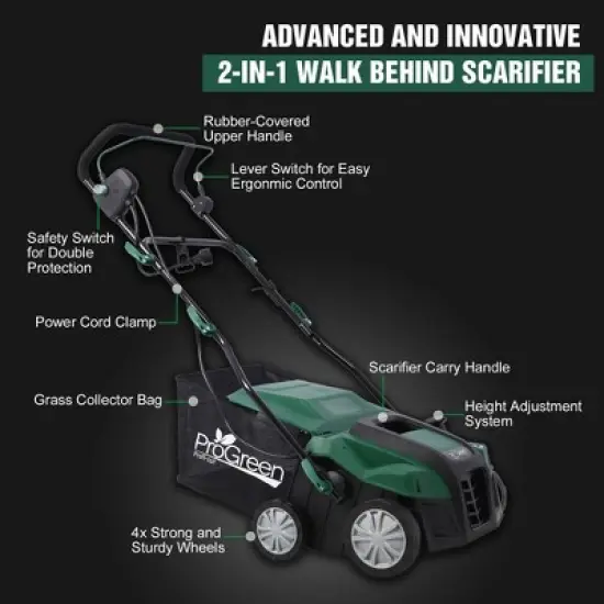 Garden Scarifier 2-in-1 Electric Dethatcher Scarifier With Removable Collection Bag Electric Lawn Dethatcher,abstract,green,40.2in,3.35ft image {3}
