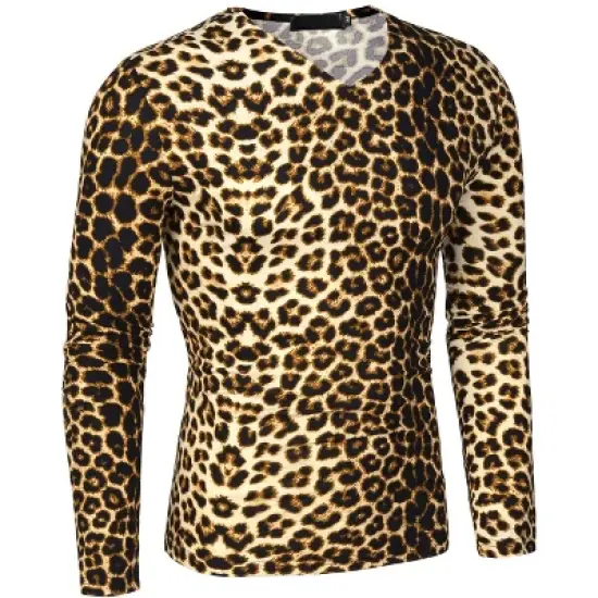 Lars Amadeus Men's Leopard Printed Slim Fit Pullover T Shirt image {7}