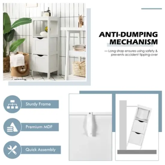 Costway Bathroom Floor Cabinet Freestanding Side Storage Organizer w/2 Removable Drawers image {7}
