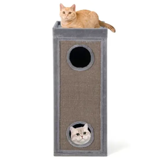 Costway 4-Story Cat House 39'' Cat Condo with Scratching Posts & 4 Soft Plush Cushions Gray/Natural image {9}