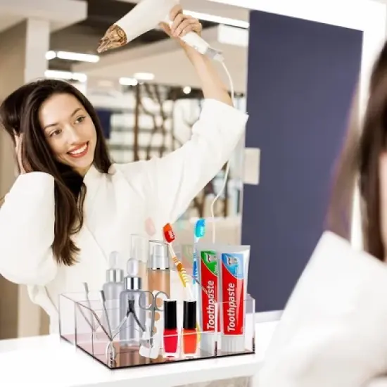 Acrylic Makeup Brush Organizer Compartment Office Organizers for Desk - Elavain image {4}