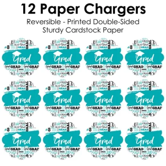 Big Dot of Happiness Teal Grad - Best is Yet to Come - Turquoise Graduation Party Round Table Decorations - Paper Chargers - Place Setting For 12 image {4}