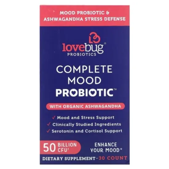 LoveBug Probiotics Complete Mood Probiotic with Organic Ashwagandha, 50 Billion CFU, 30 Count image {3}