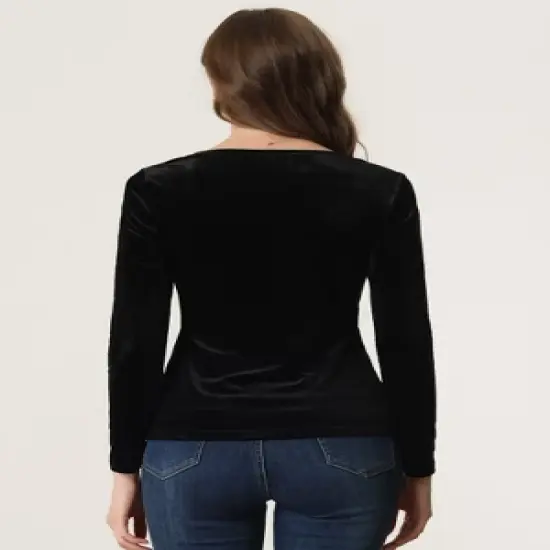 Allegra K Women's Velvet Sweetheart Neck Elegant Long Sleeves Blouses image {3}