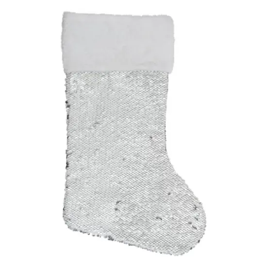 Northlight 19" White and Silver Sequin Christmas Stocking With White Faux Fur Cuff image {5}
