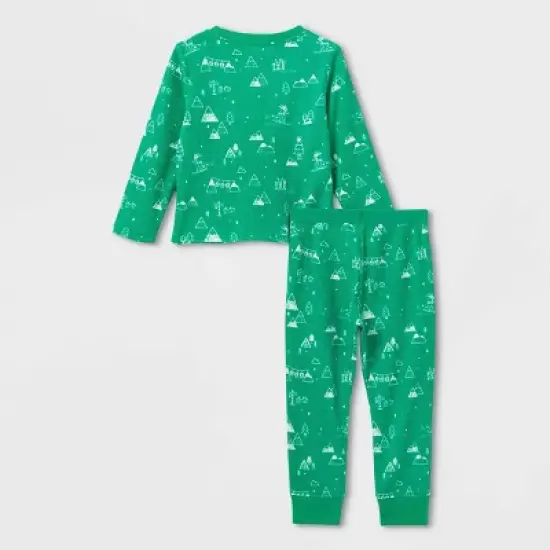 Toddler Ski Scene Matching Family Thermal Pajama Set - Wondershop&trade; Green image {2}