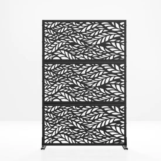 1-Piece 46.8in.W x 71.37in.H Black Metal Outdoor Privacy Screen Garden Screen Decorative Art Panel image {6}