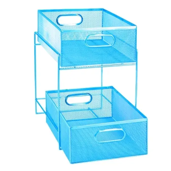 Mind Reader Metal Mesh Organizer [2 TIER] Slide Out Basket Drawer For Kitchen, Bathroom, Office Desk (BLACK) image {5}